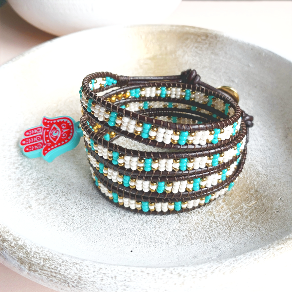 Pulsera Mano Hamsa Turquesa