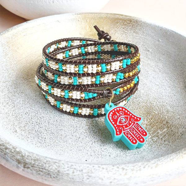 Pulsera Mano Hamsa Turquesa